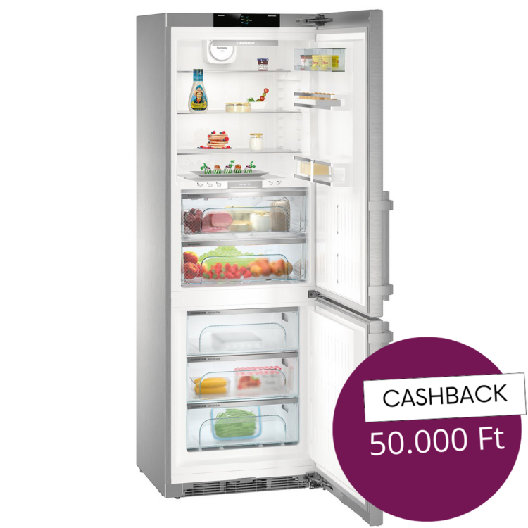 Liebherr CBNes 5775 Premium kombinált hűtőszekrény teli, nyitott