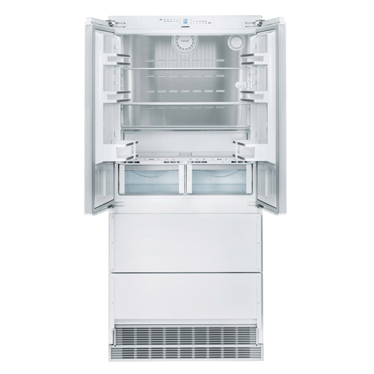 kinyitott ajtajú Liebherr ECBN 6256 PremiumPlus beépíthető fehér kombinált hűtőszekrény