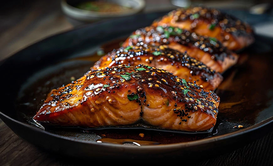 Barna cukros-mustáros mázzal sült lazac