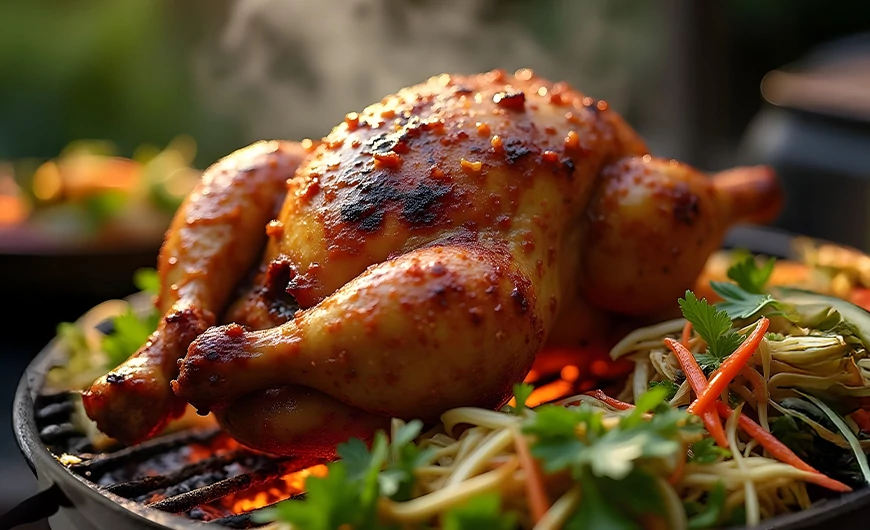 Satay sörös csirke fűszeres thai salátával